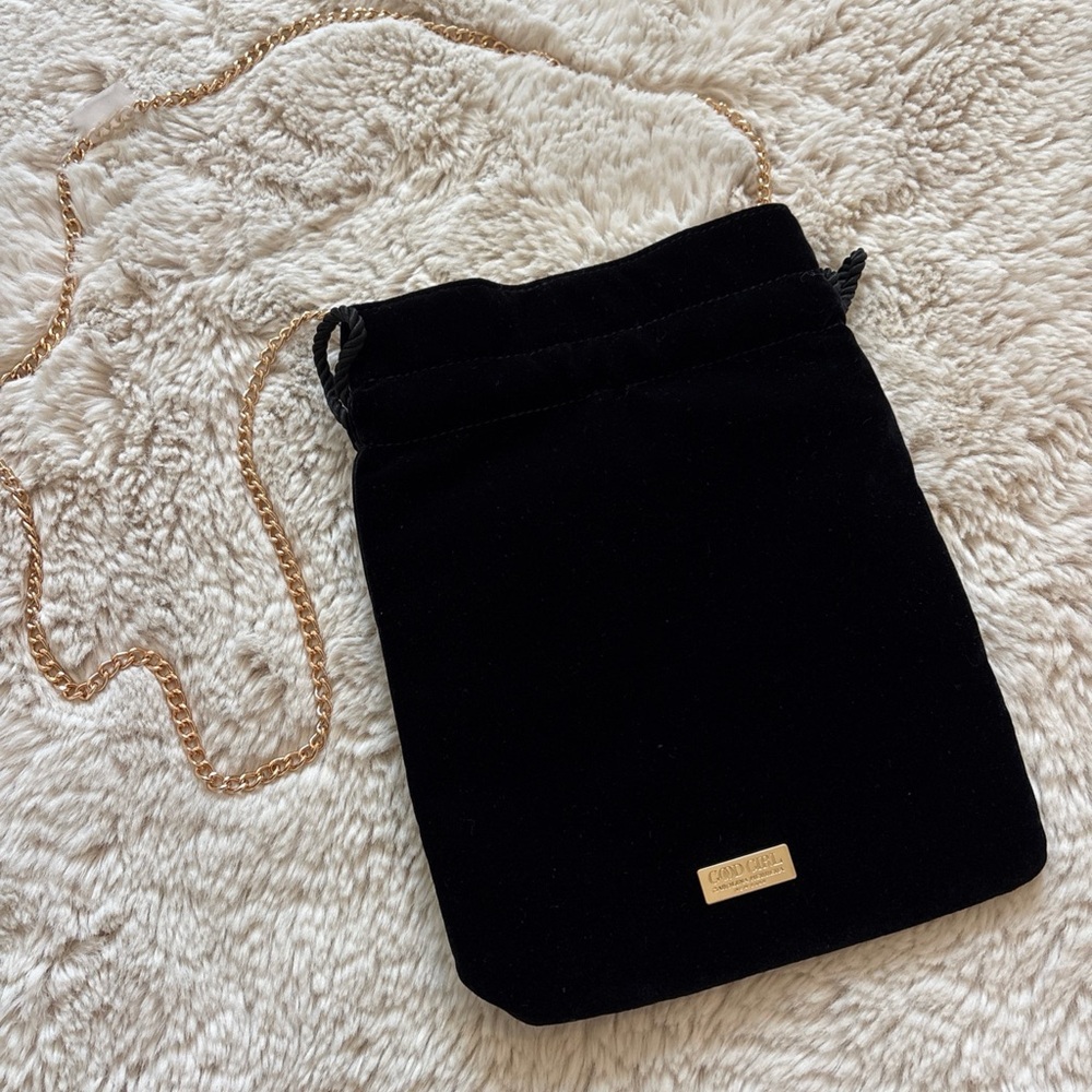 Good Girl CH Black Velvet With Gold Strap Crossbody Bag